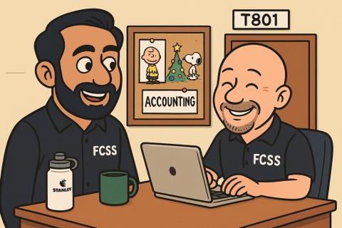 Cartoon image of two gentlemen in Accounting.